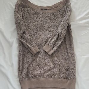 Express Taupe Lace Knit Top